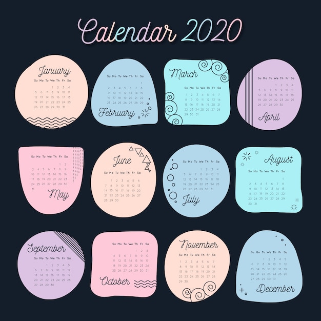 Pastel colors calendar for 2020 template Free Vector