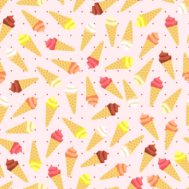 Premium Vector | Pastel colors flat ice cream on polka dot seamless pattern