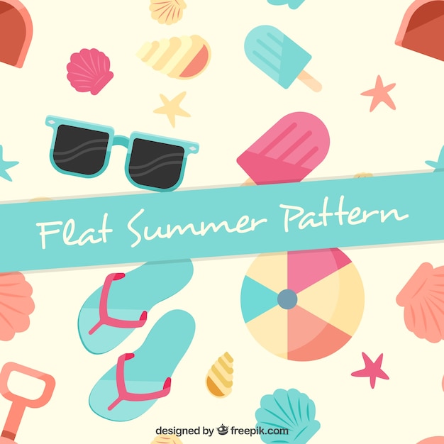 pastel colors summer elements in flat design pattern vector free