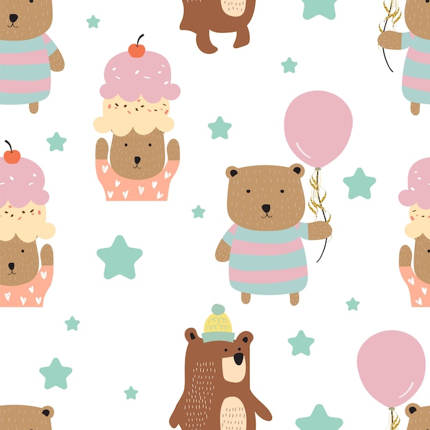 Pastel seamless pattern with bear Premium Vector