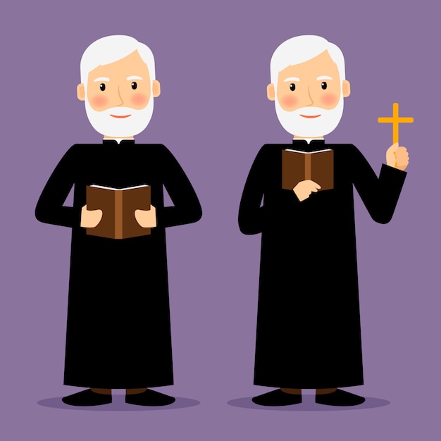 Premium Vector Pastor character with cross and bible isolated. vector