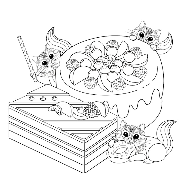 Premium Vector Pastries Adult Coloring Page Illustration