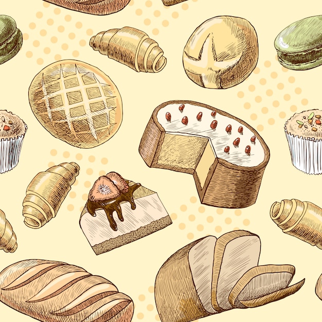 Free Vector | Pastry seamless pattern vintage drawing style