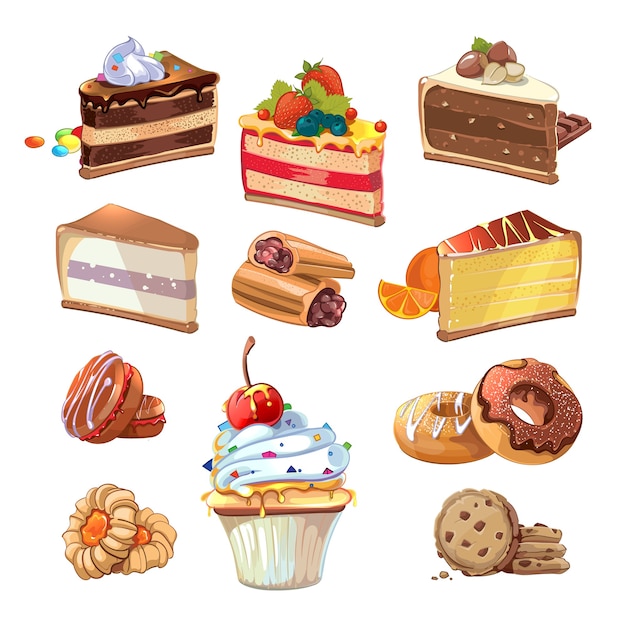 Free Vector | Pastry set in cartoon style. food cake, sweet bakery ...