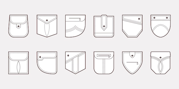 Premium Vector | Patch pocket icons buttons and line seam illustration