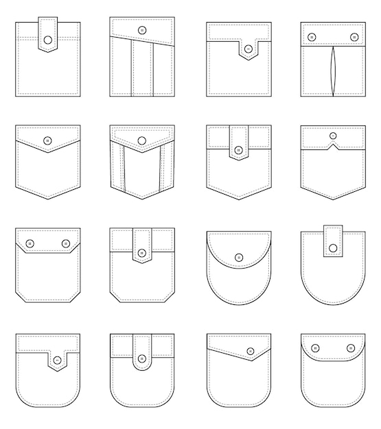 Premium Vector | Patch pocket. set of uniform patch pockets shapes