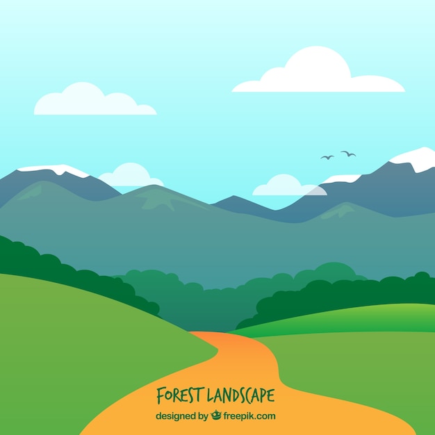 Download Path in a landscape with mountains Vector | Free Download