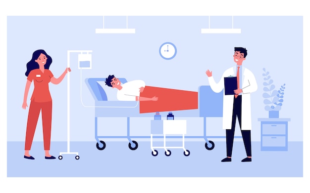 Premium Vector | Patient in bed getting intensive therapy in hospital room