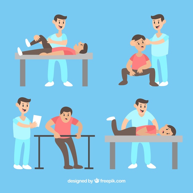 Patient doing exercise with the physiotherapist Vector | Premium Download