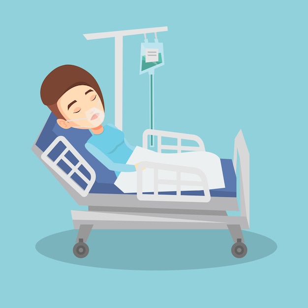 Premium Vector | Patient lying in hospital bed with oxygen mask.