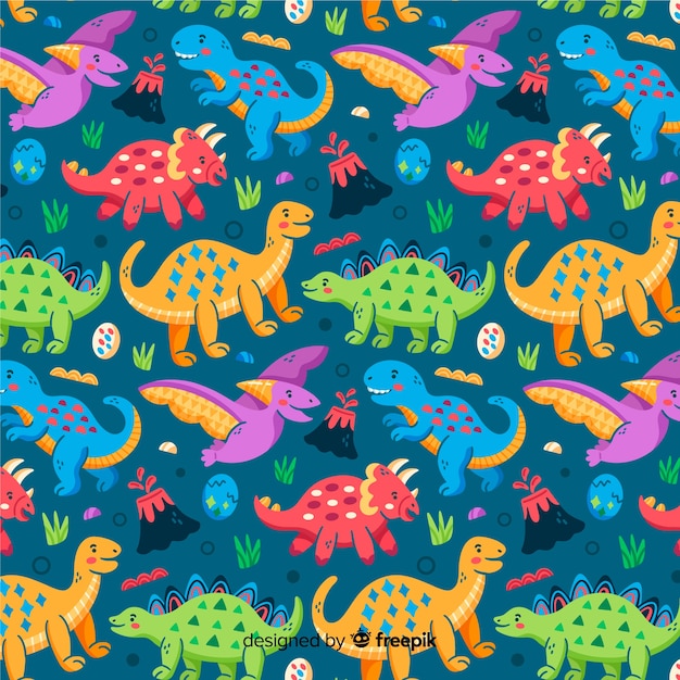Pattern background of colorful dinosaur Vector | Free Download