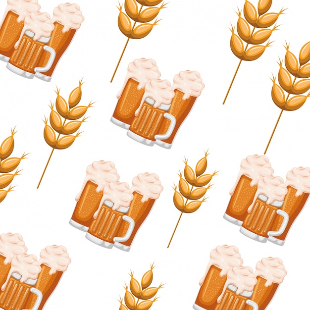 Pattern beer with foam and wheat icon Premium Vector