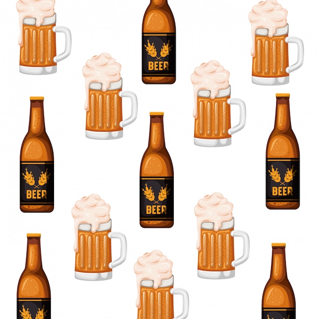 Download Pattern bottle of beer and glass icon Vector | Premium ...