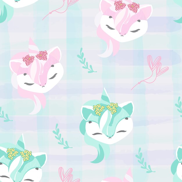 Download Pattern doodle baby unicorn in watercolor. Vector | Premium Download