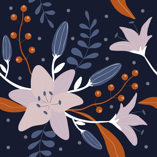 Pattern of flower on navy blue background | Premium Vector