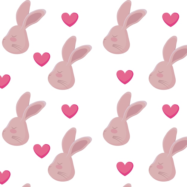 Premium Vector | Pattern of heads rabbits with hearts