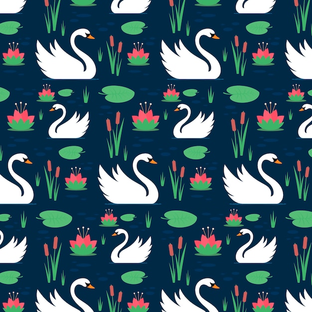 Pattern With Graceful White Swans 