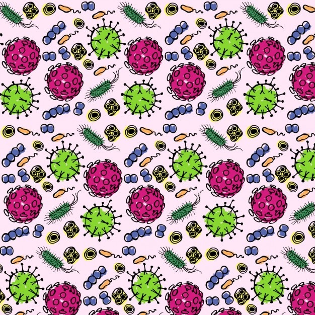 Download Free Vector | Pattern with hand drawn bacteria