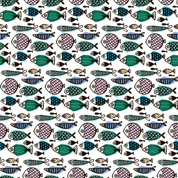 Pattern with hand drawn fishes Vector | Free Download