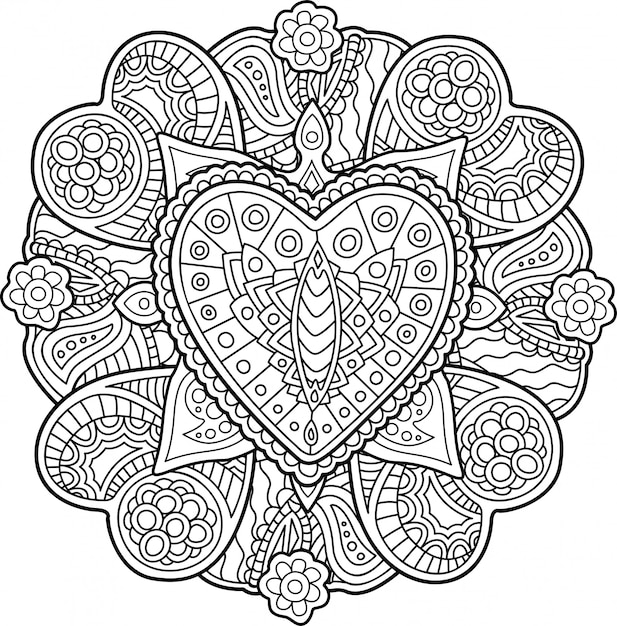 pattern with hearts for coloring book page vector