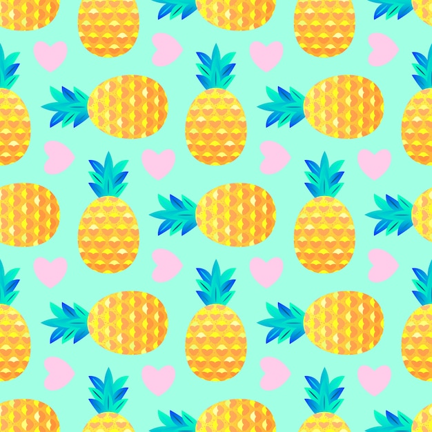 Pattern with pineapples and hearts Premium Vector