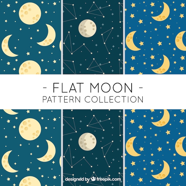 Patterns collection of moons and stars in flat
design