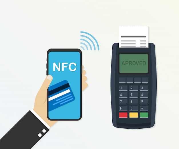 Pos端末とスマートフォンを使用したクレジットカードによる支払い 承認された支払い ベクトルイラスト プレミアムベクター