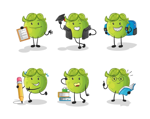 Premium Vector | Pea education set character. cartoon mascot vector