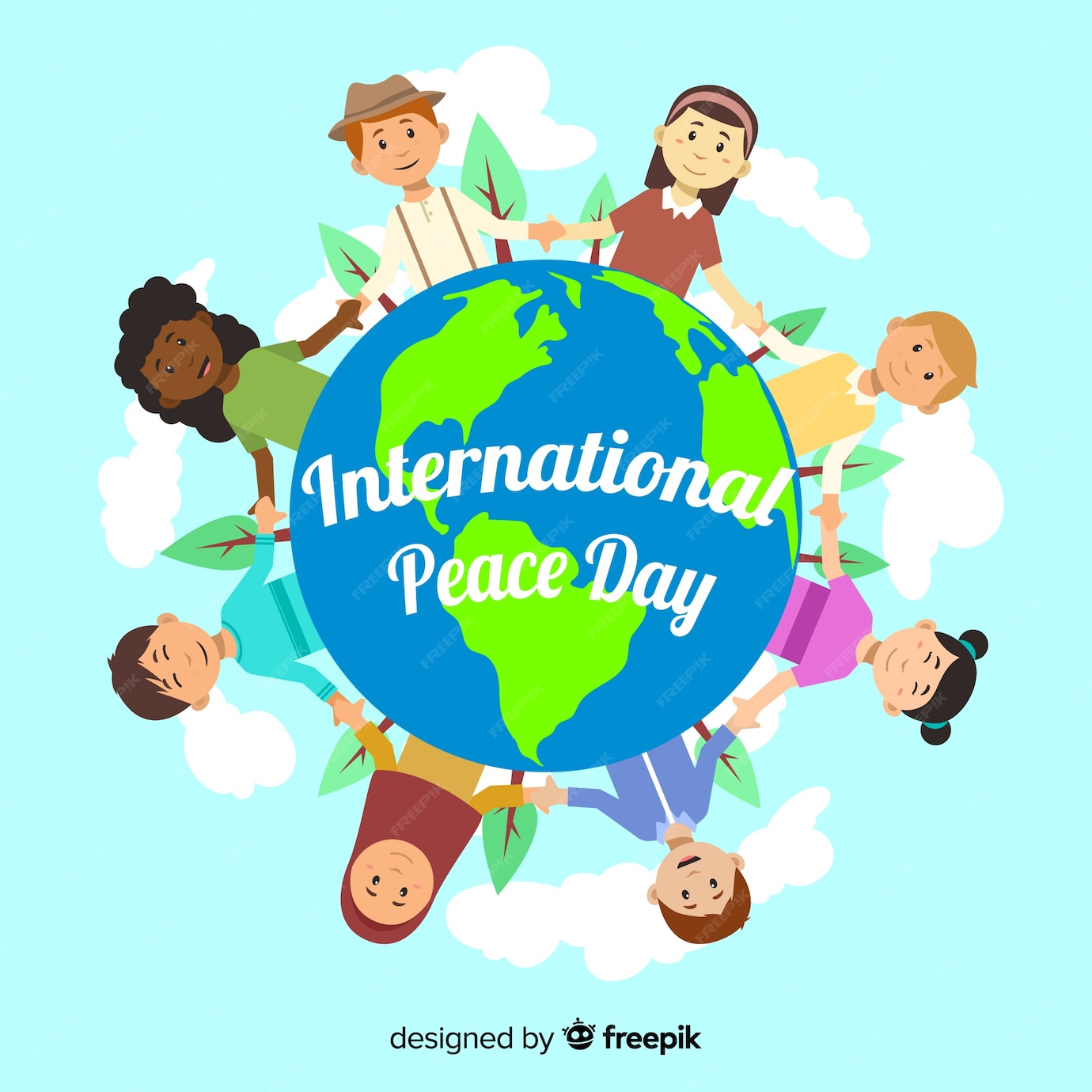 Free Vector | Peace day background children holding hands around the world