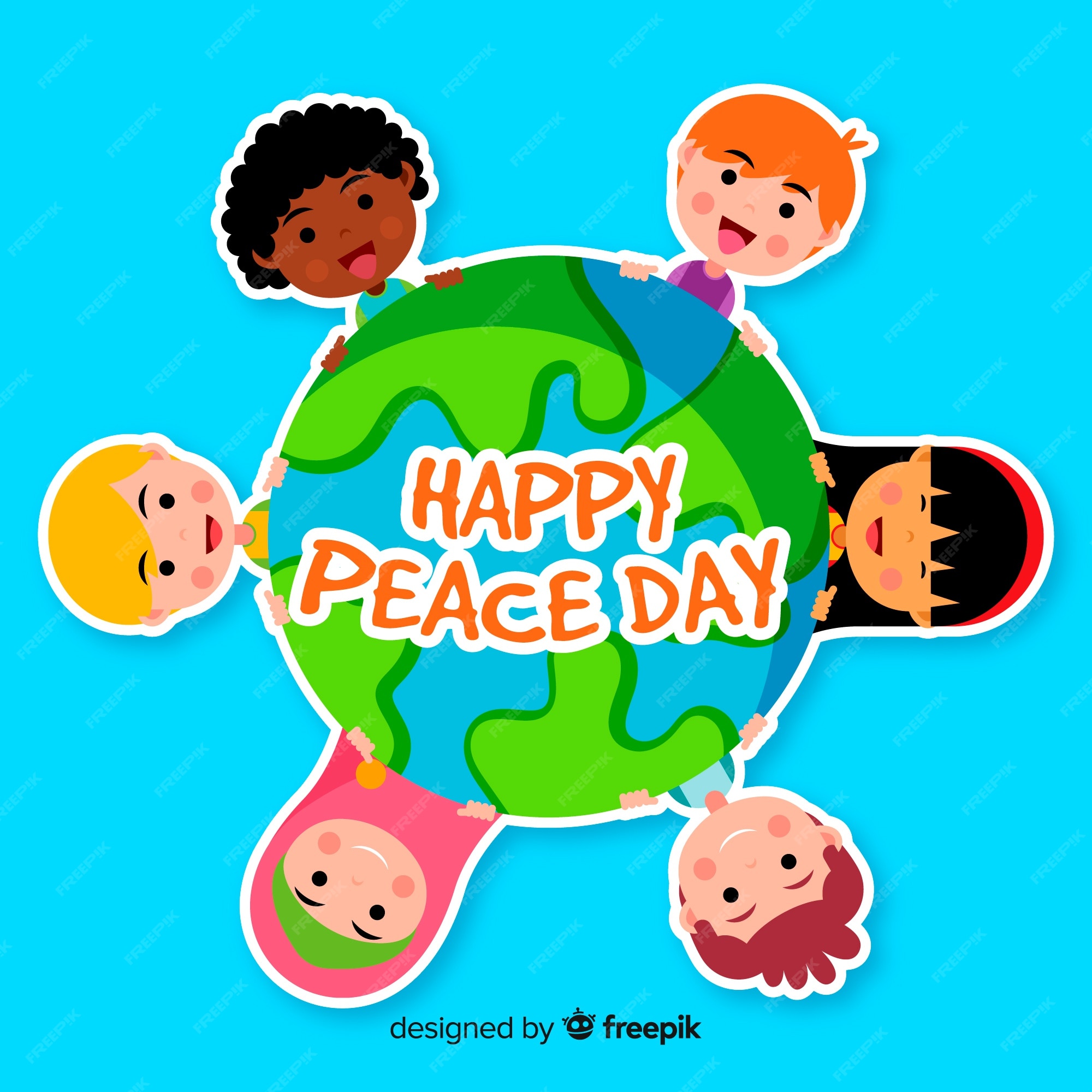 Free Vector | Peace day background with kids holding hands around globe