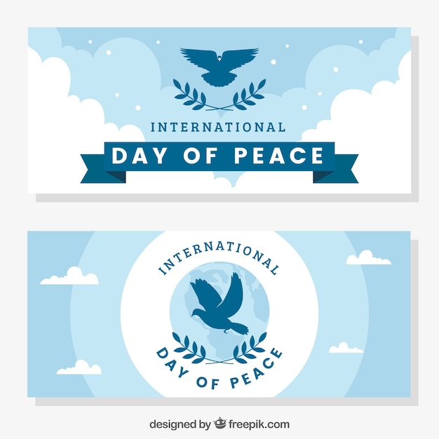 Peace Day Banners With Pigeons Silhouette Free Vector