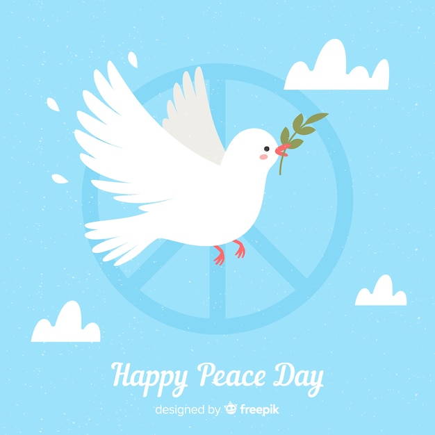 平らな白い鳩と平和の日の構成 無料のベクター