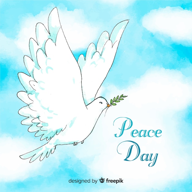 水彩の白い鳩で平和の日の構成 無料のベクター