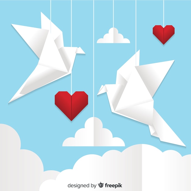 折り紙の鳩と平和の日の概念 無料のベクター