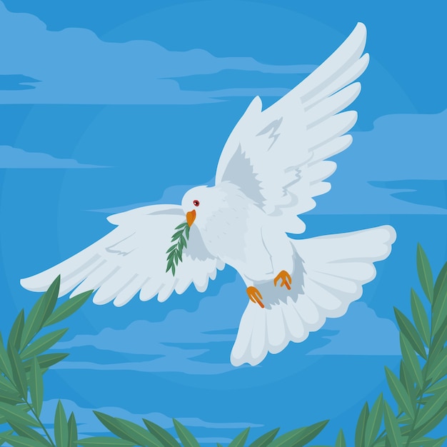 平和の鳩とオリーブの枝のイラスト プレミアムベクター