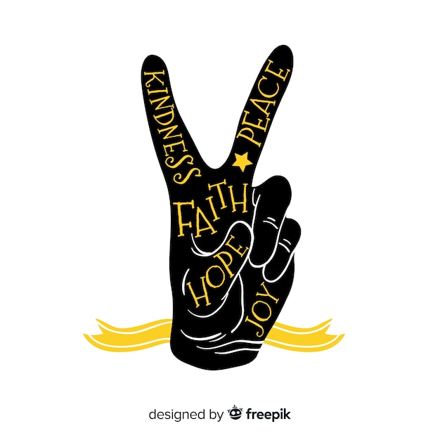 Peace hand full of words sign background | Free Vector