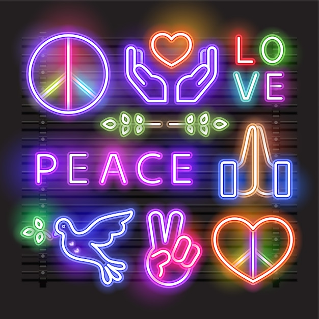 Premium Vector Peace Love Heart And A Dove Neon Sign