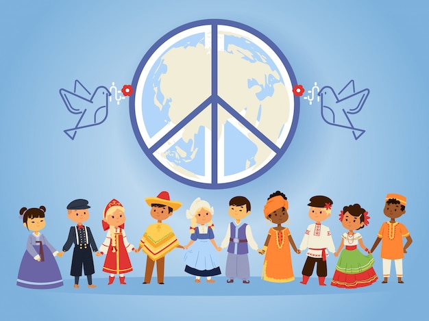 Peace united nations people of different races nationalities countries and cultures holding hands Premium Vector
