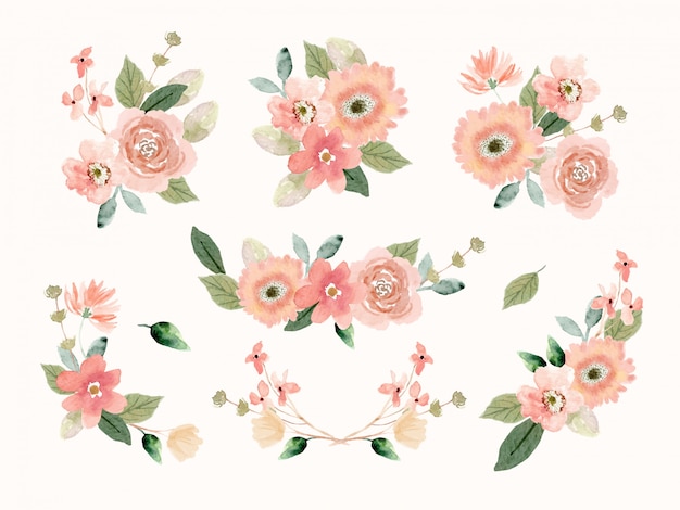 Download Peach flower arrangement collection in watercolor style ...