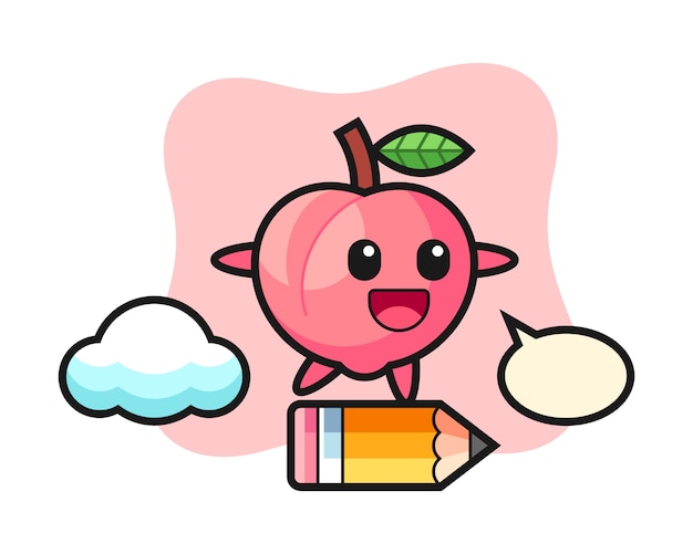 Premium Vector | Peach mascot illustration riding on a giant pencil ...