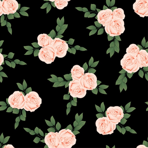 Premium Vector | Peach rose floral seamless pattern