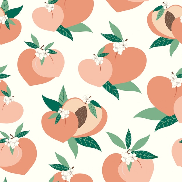 Premium Vector | Peach seamless pattern with flowers