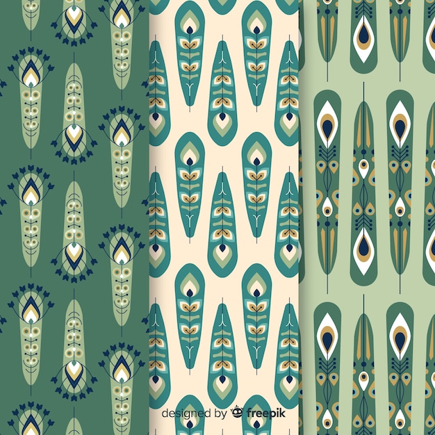 Peacock feather pattern collection with flat design Free Vector