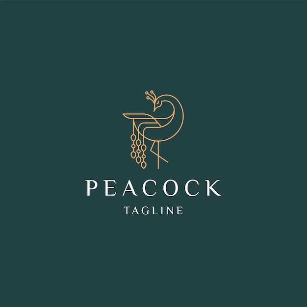 Premium Vector | Peacock line art elegant gold logo icon design ...