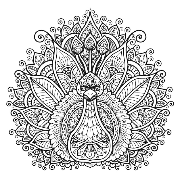 Download Premium Vector | Peacock mandala design for coloring book