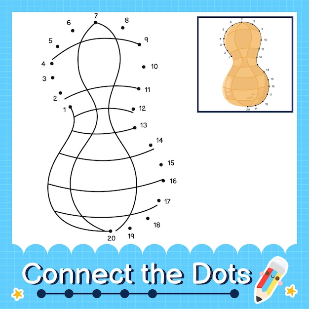 Premium Vector | Peanut kids puzzle connect the dots worksheet for ...