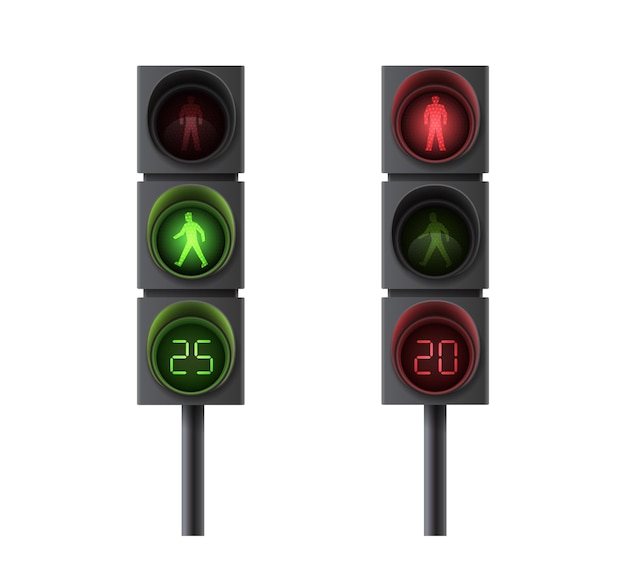 Premium Vector | Pedestrian traffic lights with red and green light and ...