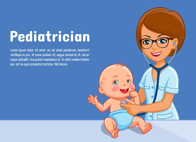 Pediatrician and child baby for pediatrics medicine or pediatry center. Premium Vector