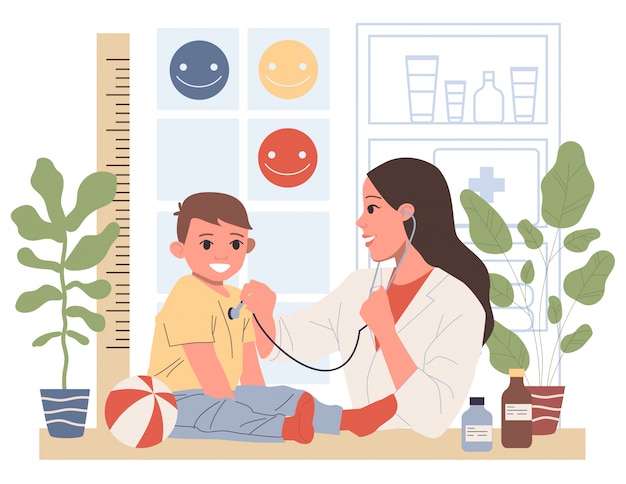 Premium Vector | Pediatrician examining little patient