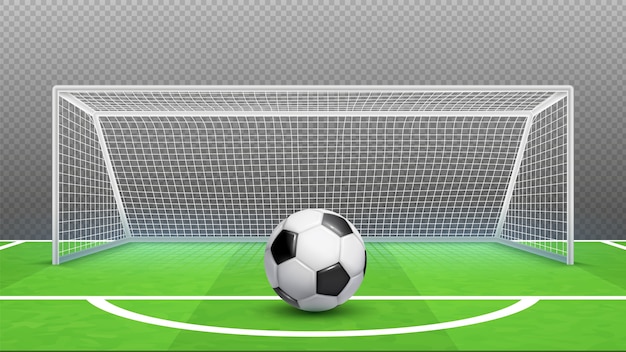 Premium Vector Penalty Kick Concept Football Realistic Soccer Ball Field Goals Isolated On Transparent Background